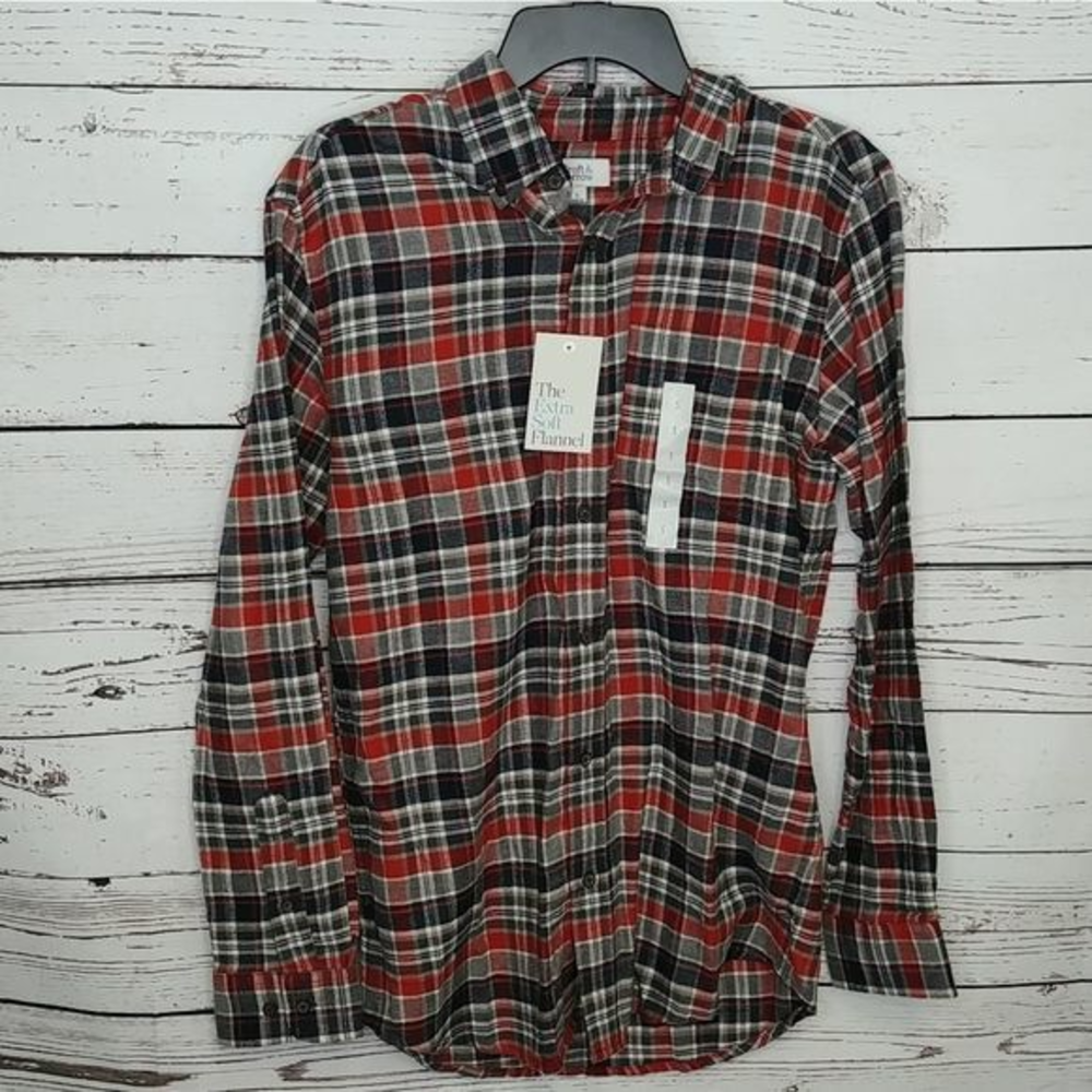 Croft & Barrow‎ Red Gray Plaid Flannel Shirt